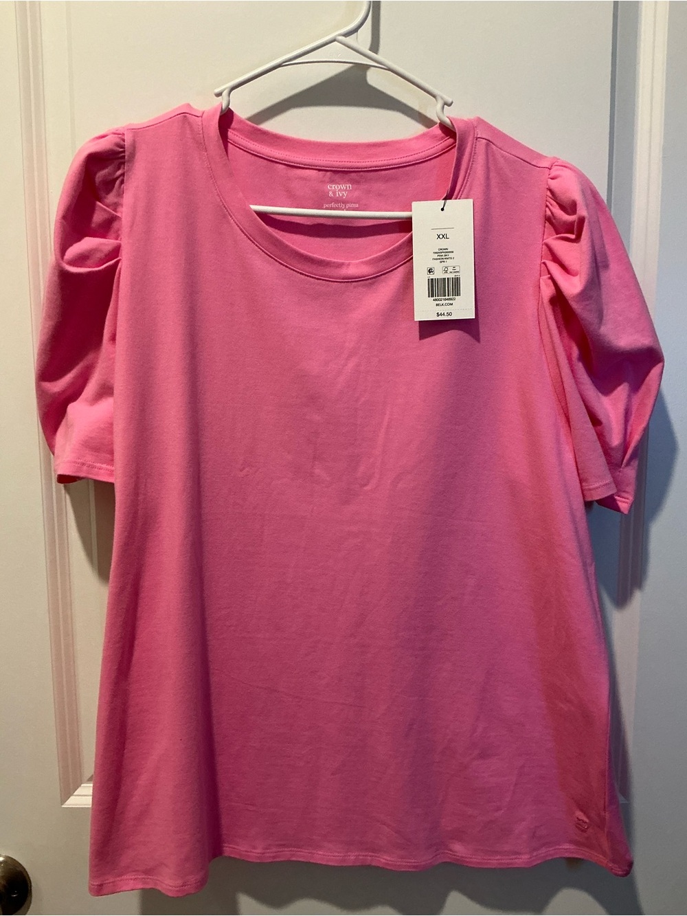 Crown & Ivy Pink Puff-Sleeve Tee